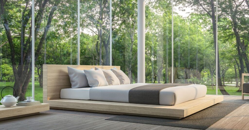 A futon in a modern stylish bedroom”>