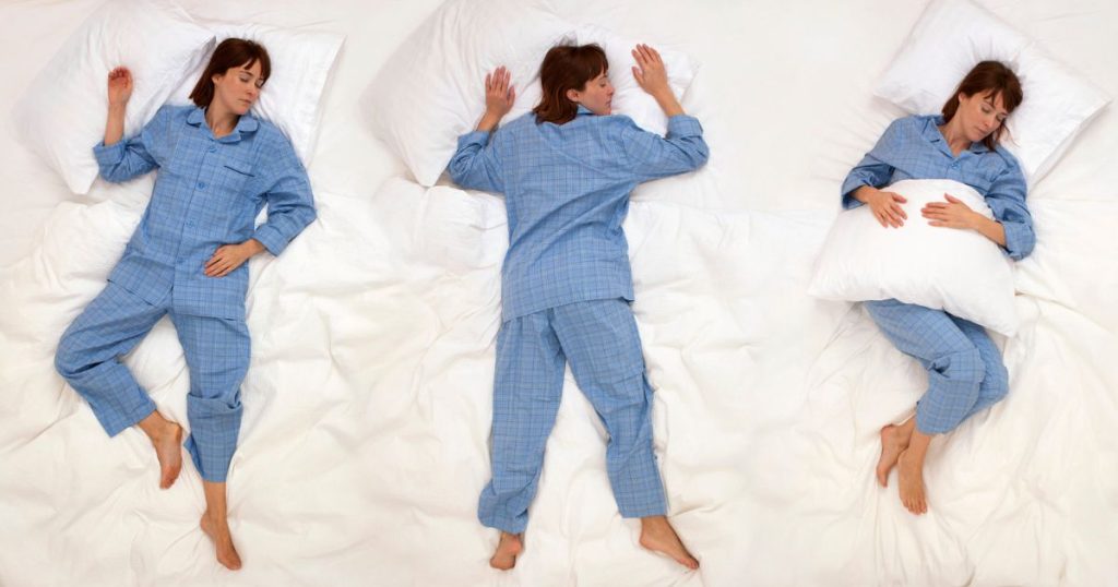 Woman moving into different sleeping positions