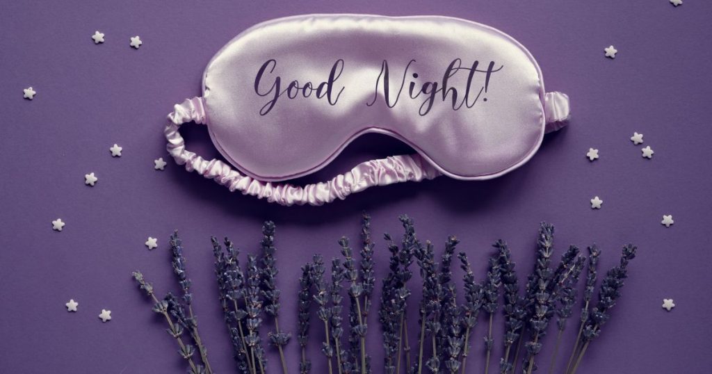 Purple eye mask often used to  improve overall sleep by blocking out light